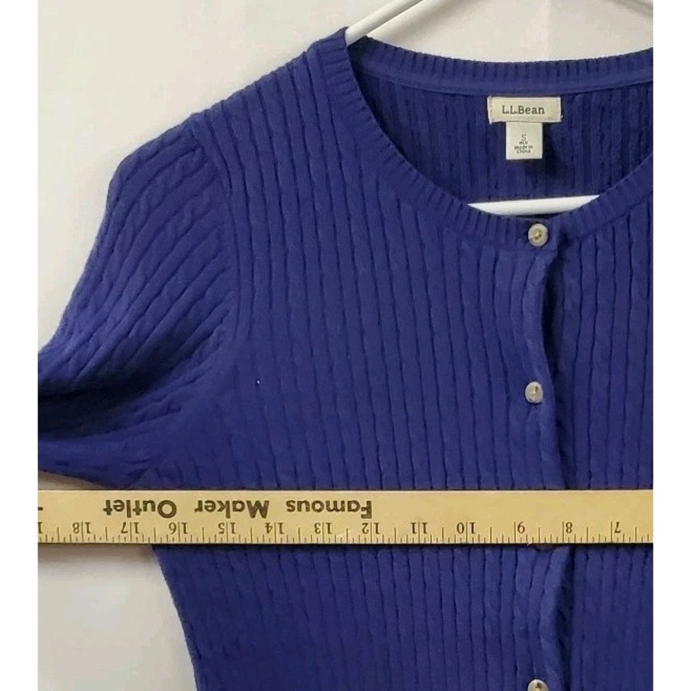 LL Bean Cableknit Button Cardigan Sweater Women Small Blue Cotton Stretch Preppy - Picture 4 of 6